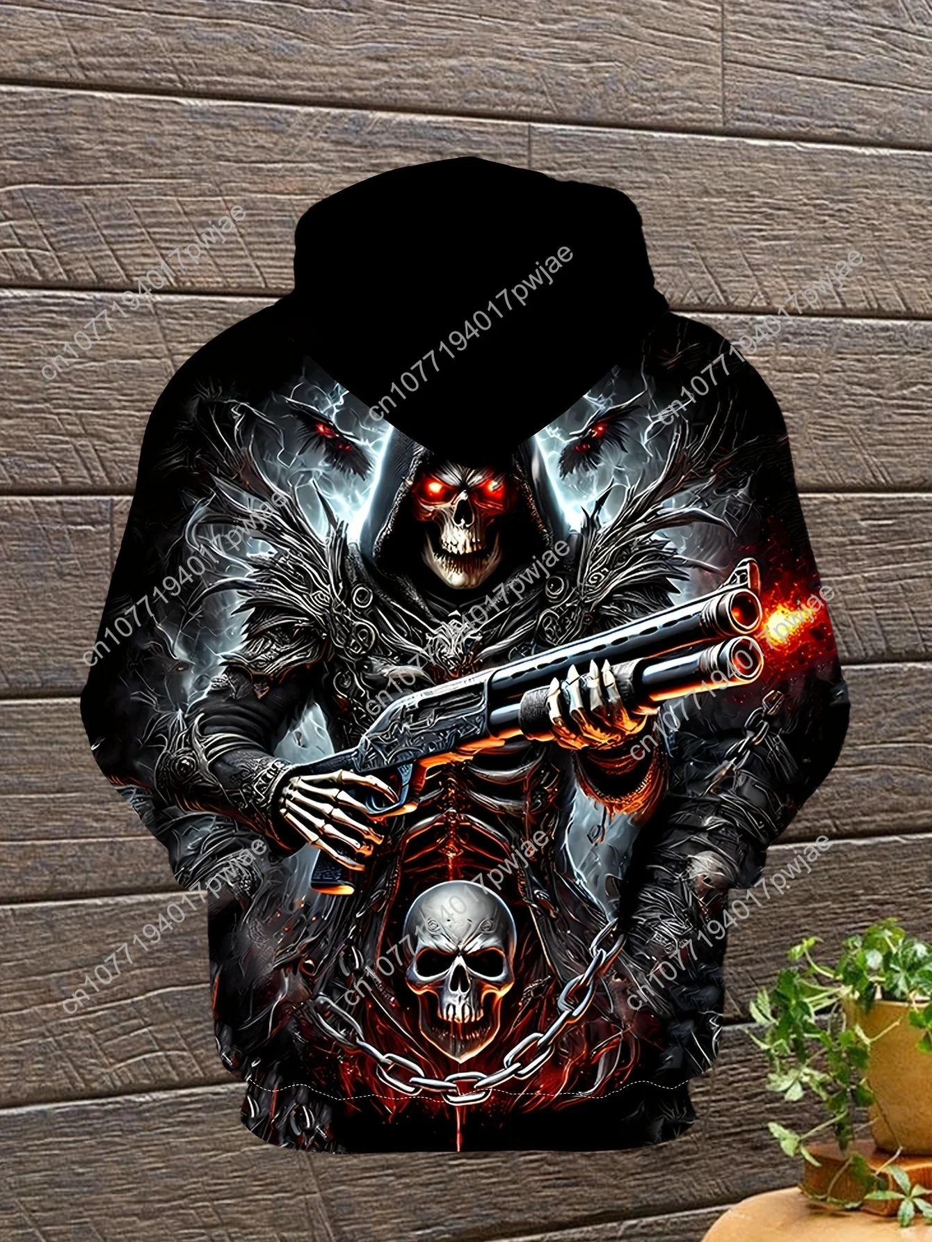 Moletom masculino com capuz gráfico de caveira escura 3D – Design de soldado de esqueleto negrito, moletom casual de manga comprida com cordão e bolsos, poli