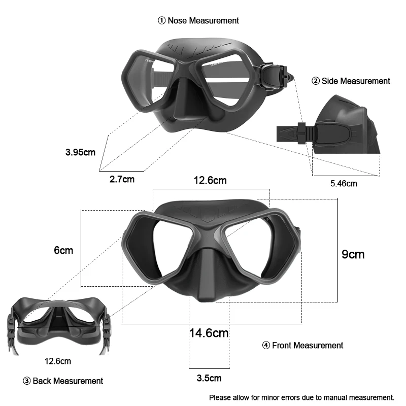 JUNHAIINS  New Low Volume Diving Mask freediving mask tempered glass lens silicone Snorkeling set diving mask