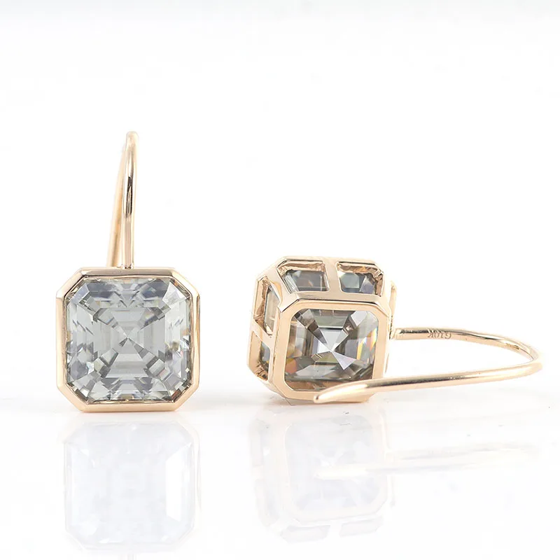Provence 10K14k Yellow Gold Moissanite Hook Earrings With Asscher Cut 9mm*9mm For Women Party Wedding Anniversary Fashion Gift