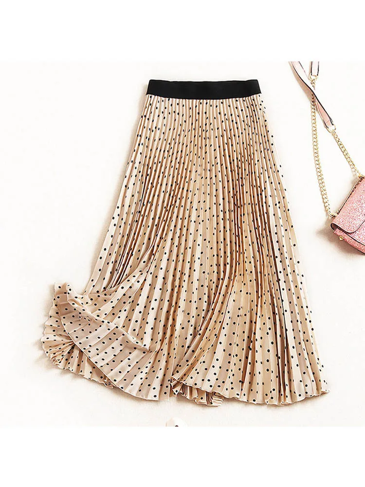 Pleated Skirts Women Spring Autumn Skirt High Waist Print Midi Skirts Womens Velvet Skirt Maxi Long Skirts Femme Faldas Mujer