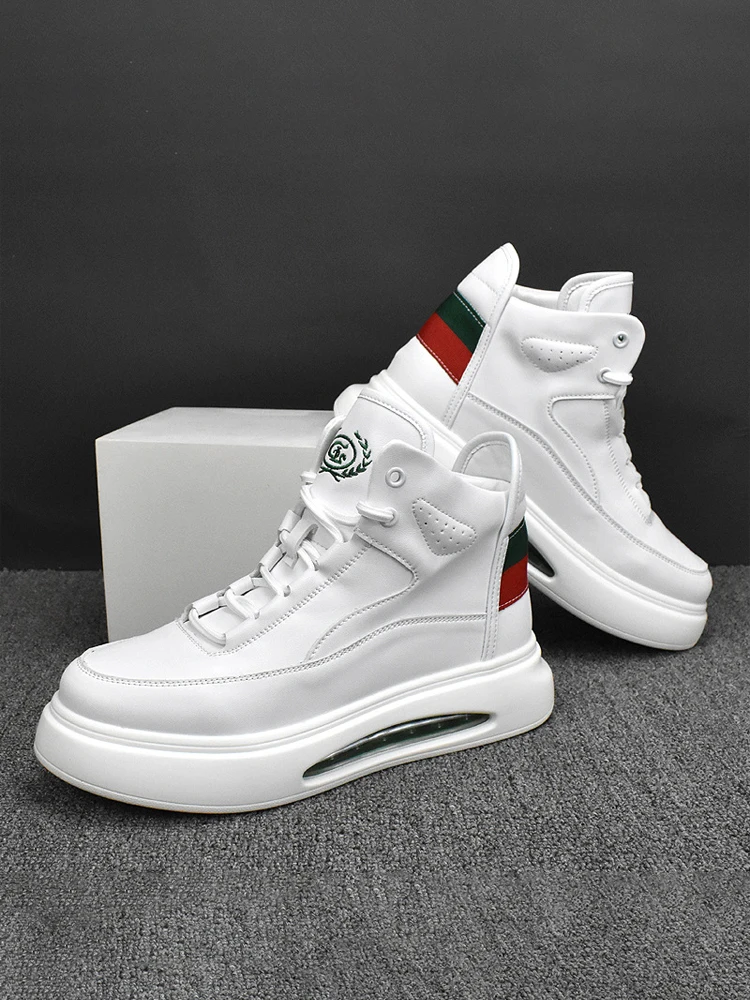

Hong Kong High-End Luxury High-Top White Sneakers Men's Thi Bot Heightening Genuine Leather Air Cuion Breathable White...
