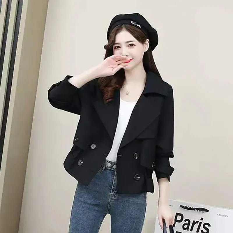 

Spring Autumn New Jacket Women Pocket Long Sleeve Casual Windbreaker Double Breasted Outerwear Female Slim Basic Coat Tops H2903