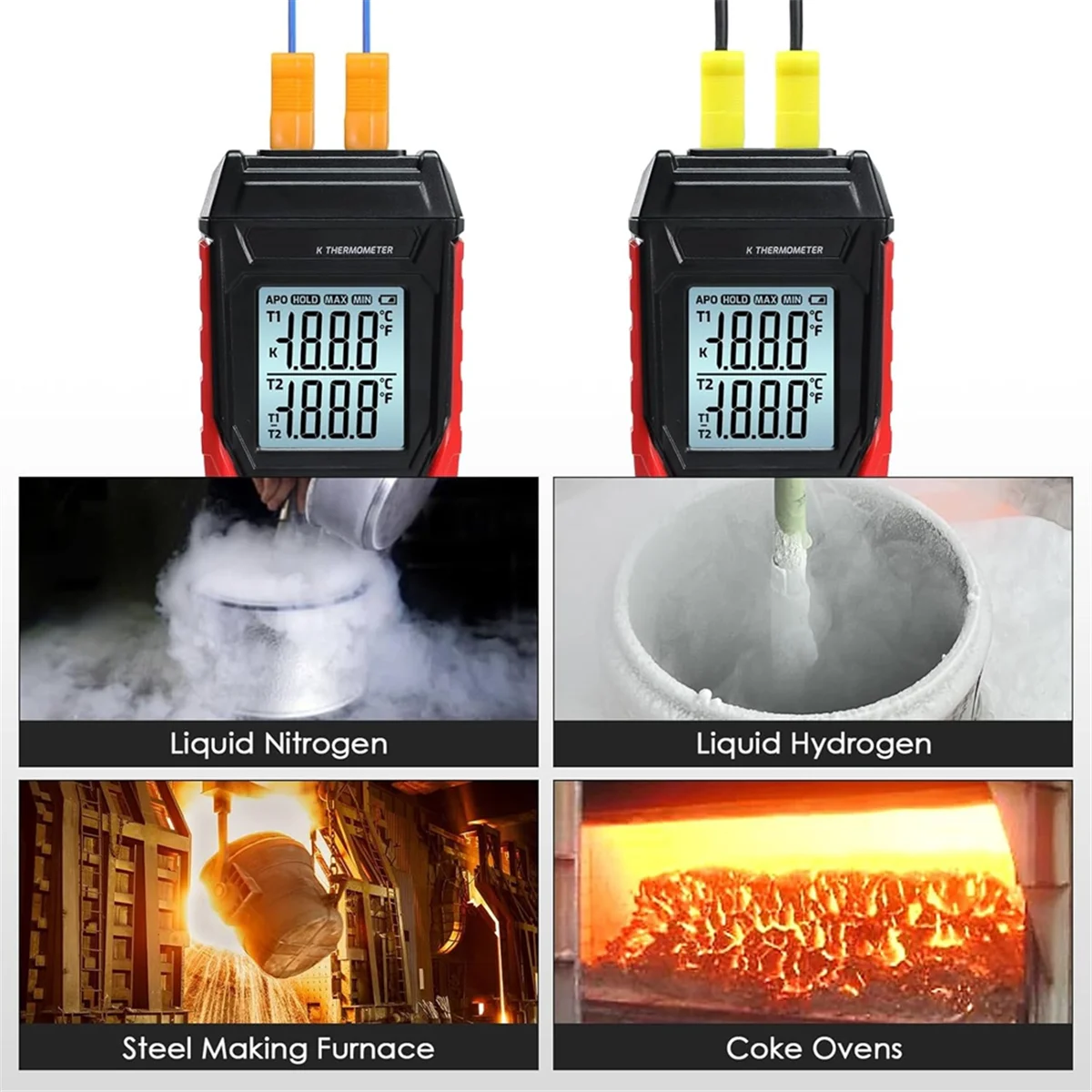 

SSR Digital Thermocouple-Thermometer Dual Channel K Type Thermometer(-328-2501℉) LCD Display Temperature-Tester for K Type