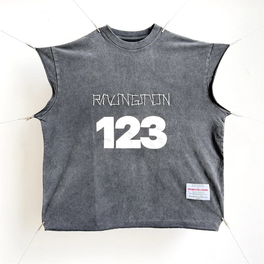 

Промытая футболка без рукавов в стиле ретро с вышивкой, ограниченная серия, футболка с рукавами для мужчин и женщин, высокое качество, футболка RRR-123 Top Tee