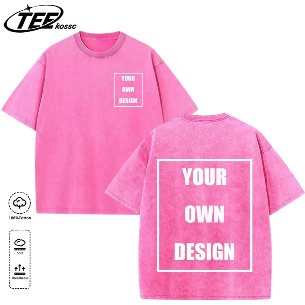 Custom Your Logo Print Summer Cool Snow Wash T-Shirt Cotton Casual Loose Short Sleeve Fashion Retro Tee Soft Couple Streetwear