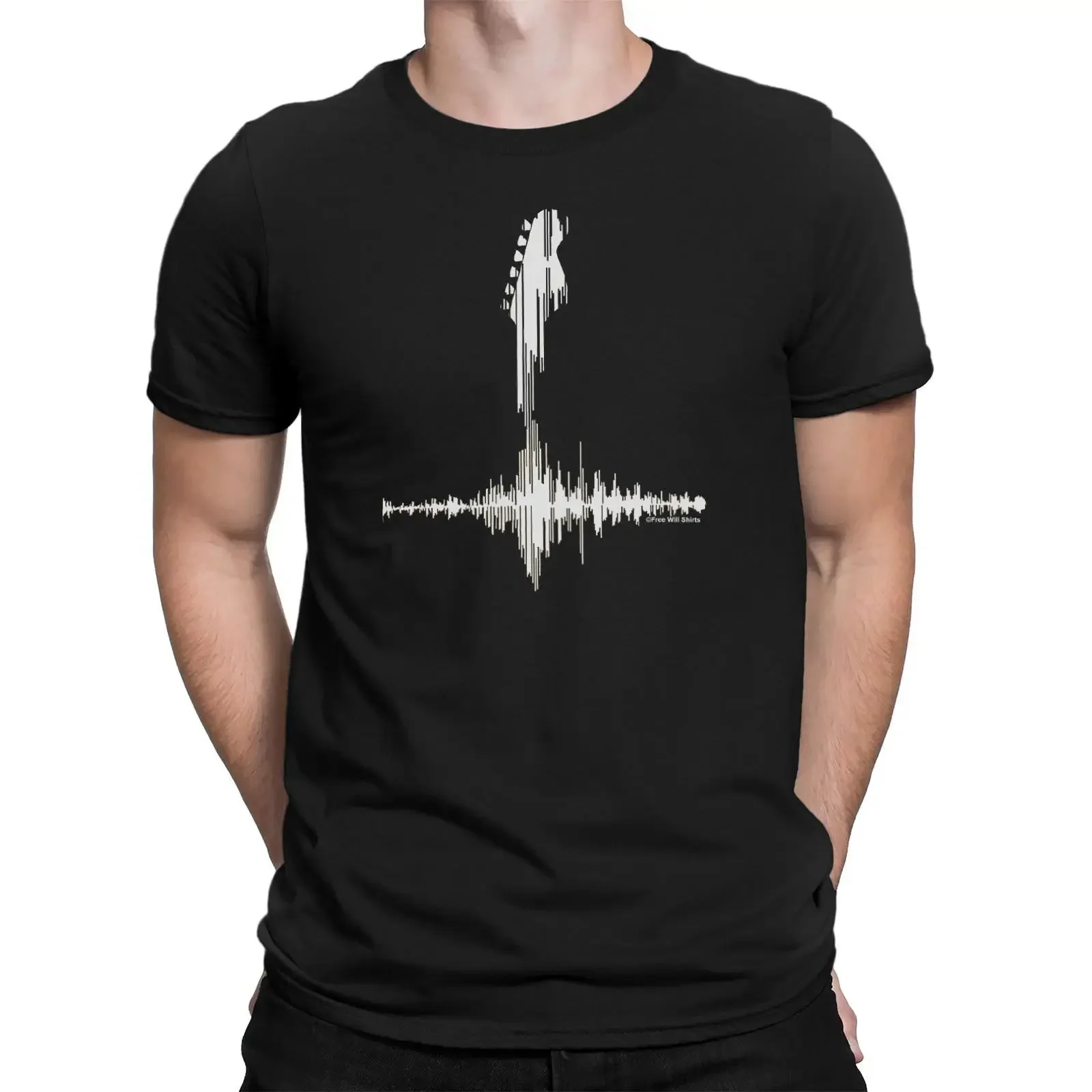 Herren Qualitäts Baumwolle T Shirt WEISS GITARRE FREQUENCY Musik E Bass Gitarrist vintage Washed streetwear