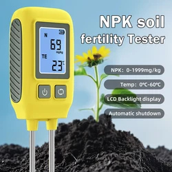 4 in 1 Soil Tester LCD Backlight Soil Fertilizer Nutrient Detector 0-1999mg/kg Soil NPK Temperature Meter for Garden Farm