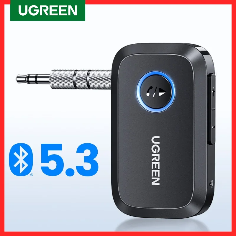 UGREEN 블루투스 자동차 리시버 어댑터 3.5mm AUX 잭 자동차 스피커 오디오 음악 리시버 핸즈프리 블루투스 5.3 어댑터