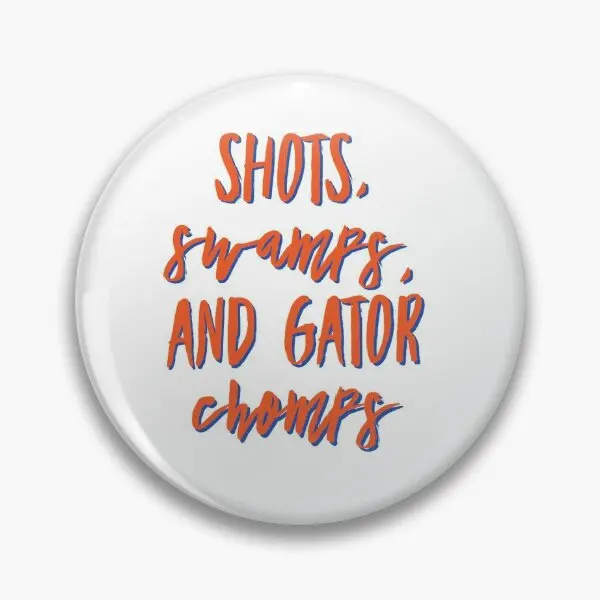 Shots Swamps And Gator Chomps Orange  Soft Button Pin Clothes Fashion Women Gift Jewelry Brooch Decor Metal Cute Hat Funny Badge