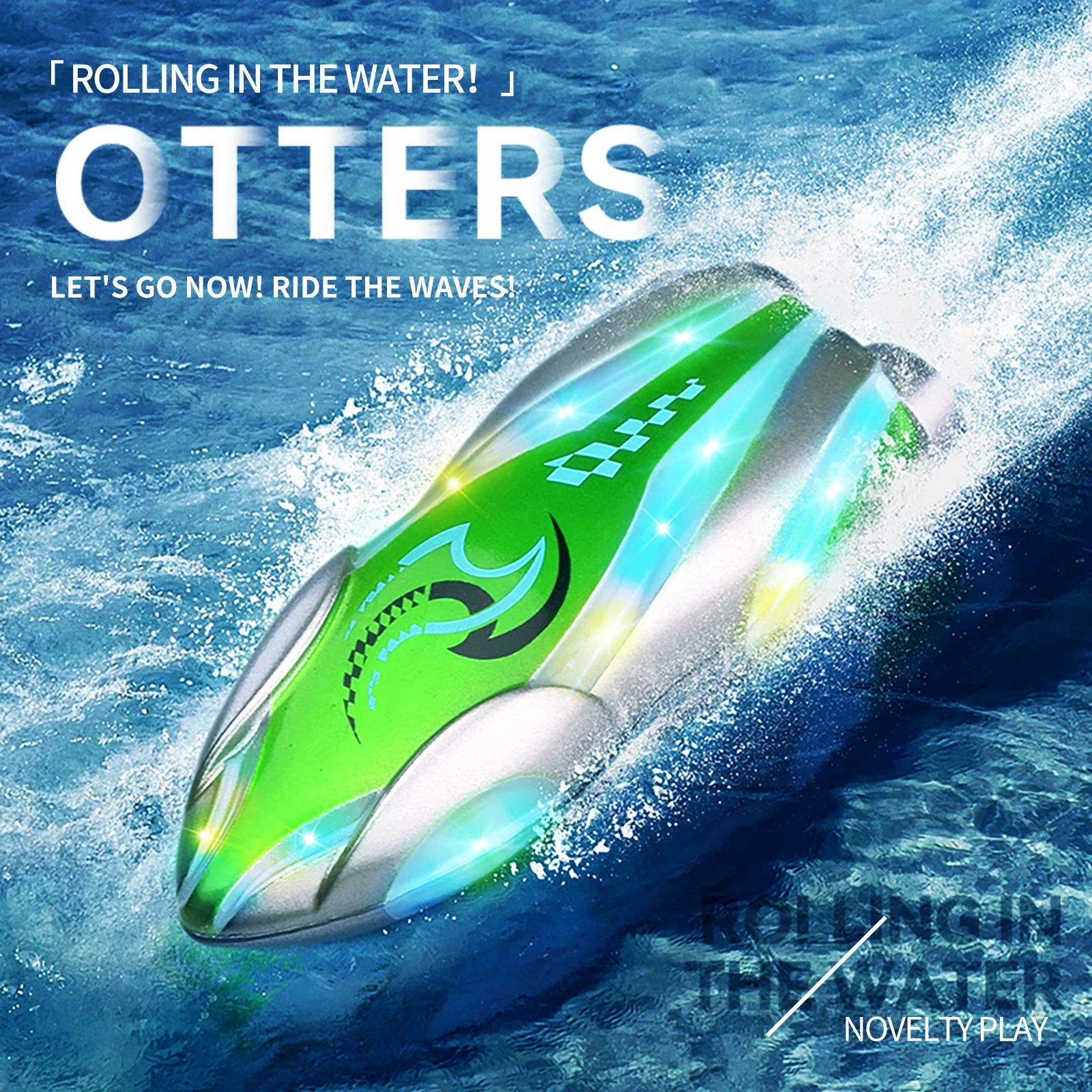 RC Boat Stunt Light 2.4G 360 Rotation Mini Remote Controlled Speedboat Ship with LED Light Palm Boat Water Pool Toy Models Gifts