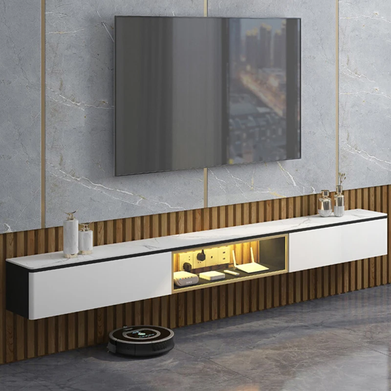 Wall Mounted White Modern Nordic TV Stand with Drawers Universal Organizer TV   Home Office Hallway Furniture for Television