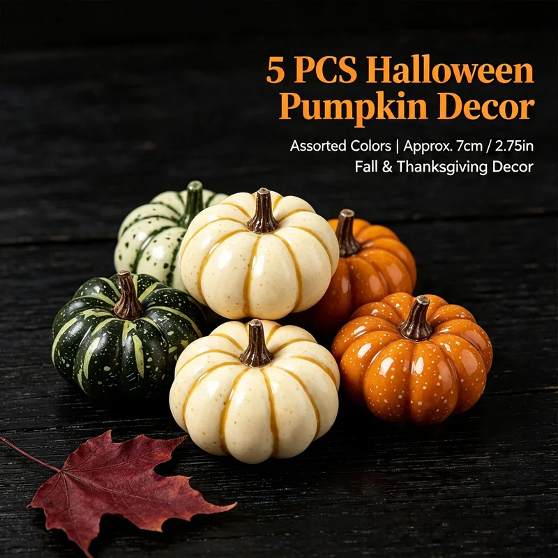 5pcs Random Color Halloween Pumpkin, Metal Crack Design Foam Pumpkin for Thanksgiving Fall Indoor Outdoor Table Decor