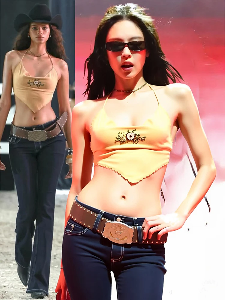 Nibber سترات نسائية مطبوعة بالزهور برقبة منخفضة بدون ظهر رسن ساخن كتكيت بسيط كلاسيكي صيفي مثير موضة ملابس علوية صغيرة للشارع منتصف الليل #1