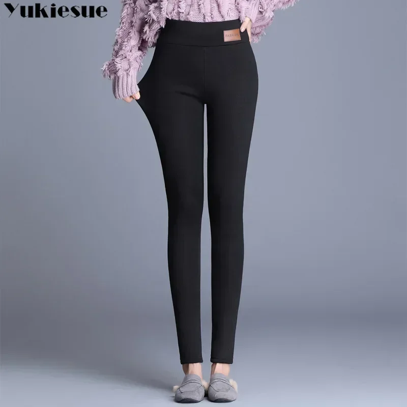 Pantaloni caldi neri invernali skinny velluto spesso lana leggings per ragazze pantaloni da donna Pantaloni in cashmere di pelle di agnello per leggings da donna