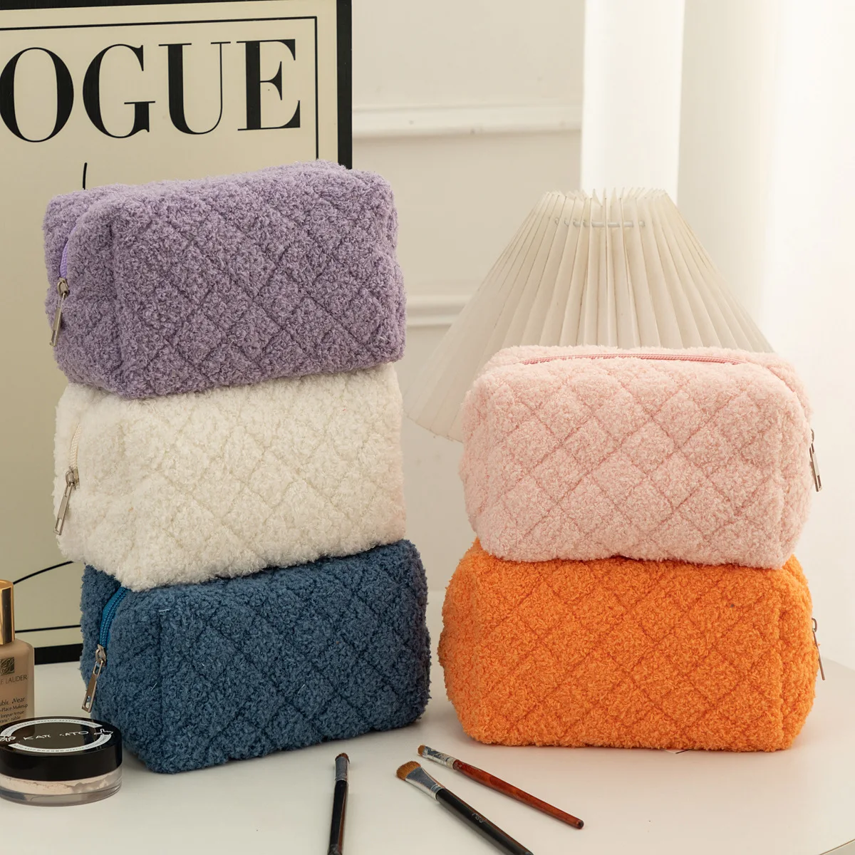 Plush Makeup Bag Japanese Style Simple Cute Large Capacity Pencil Case Girls' School Stationery Fashion Makeup Pouch Kawaii Bag