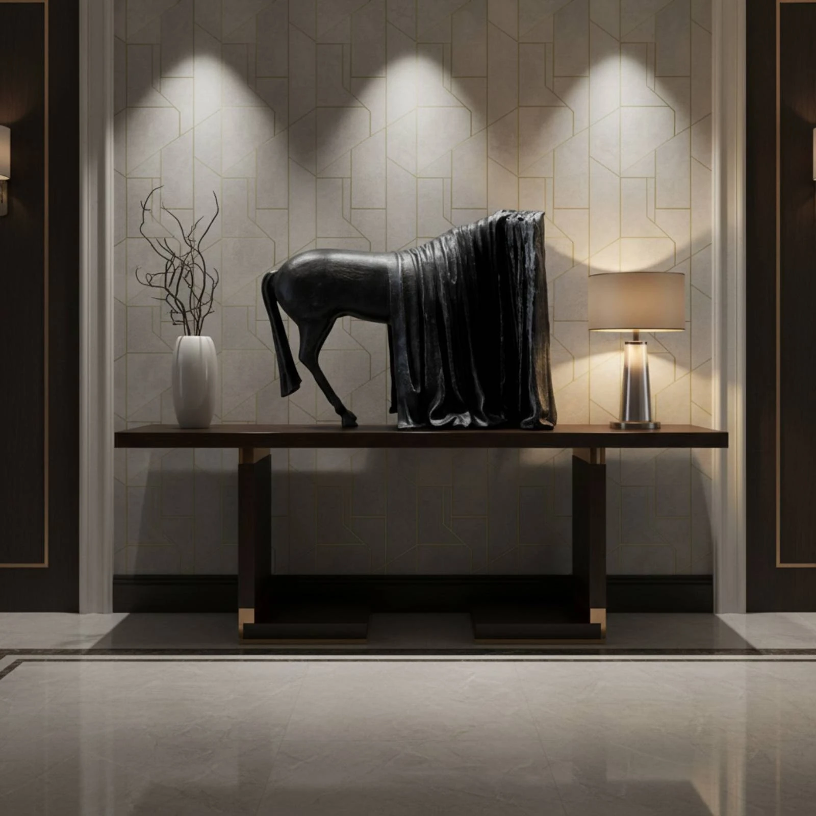 Abstract Horse Sculpture Ornamental Aluminum Horse Sculpture Decor Piece Draped Front Elegant for Reception Area