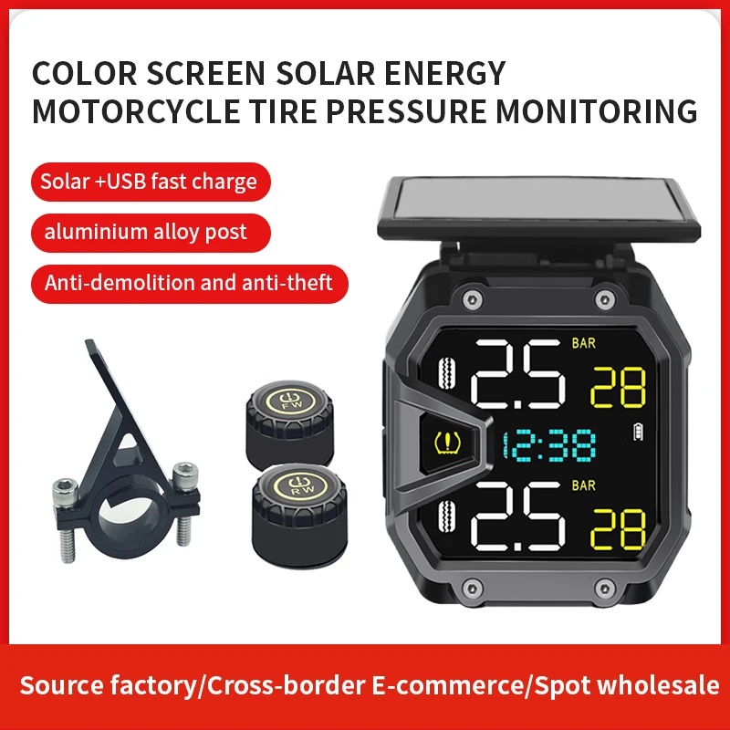 Motorcycle Wireless Tire Pressure Sensor Tire Pressure Monitoring System TPMS Moto Solar Charge Tyre Temperature Alarm Sensor