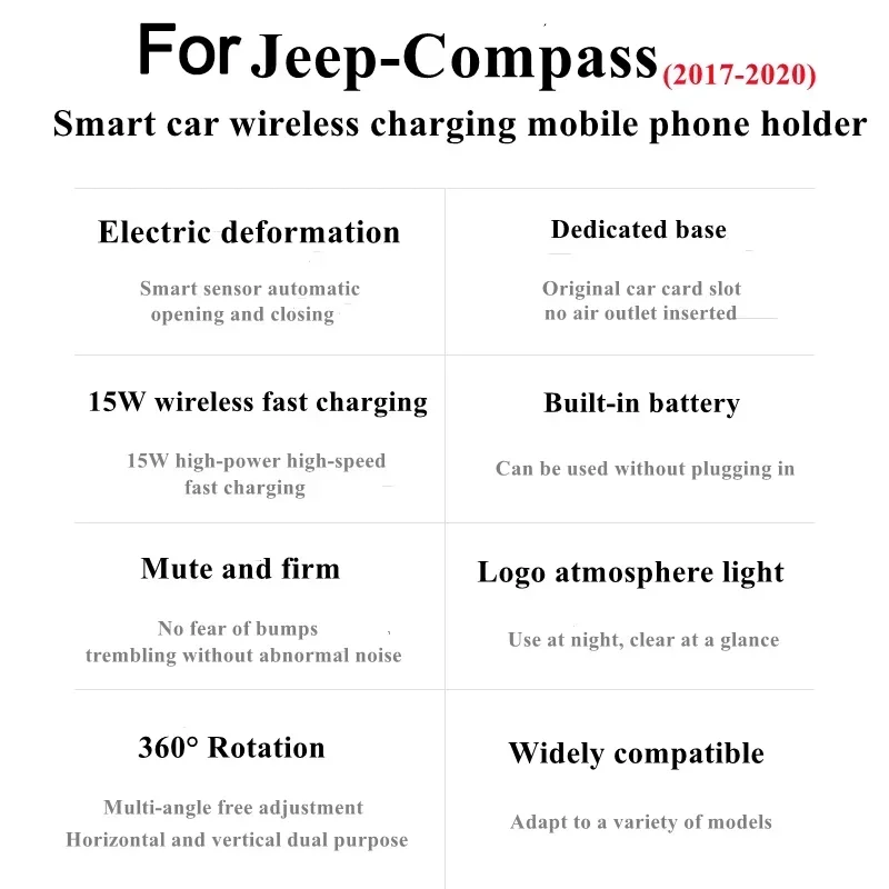 2017-2020 For Jeep Compass Mobile Phone Holder Wireless Charger Car Mount Navigation Bracket GPS Support 360