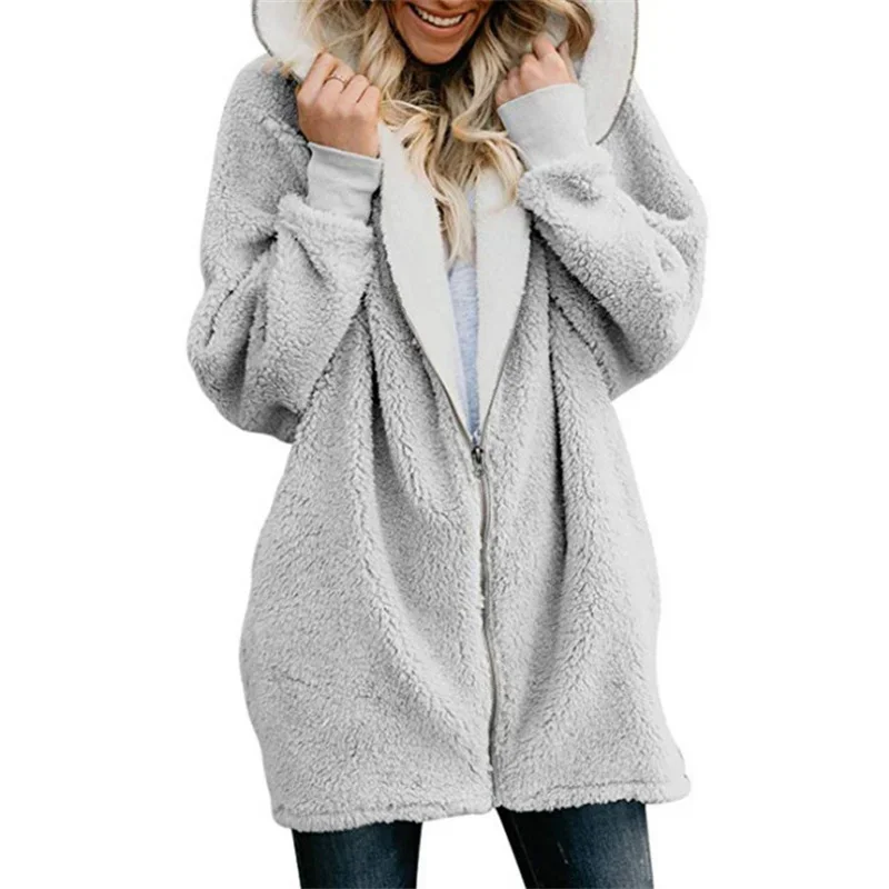 Winter Thickened Furry Hooded Sweatshirt Women Loose Comfortable Casual Outerwear Female Solid Color Warm Zipper Cardigan Hoodie