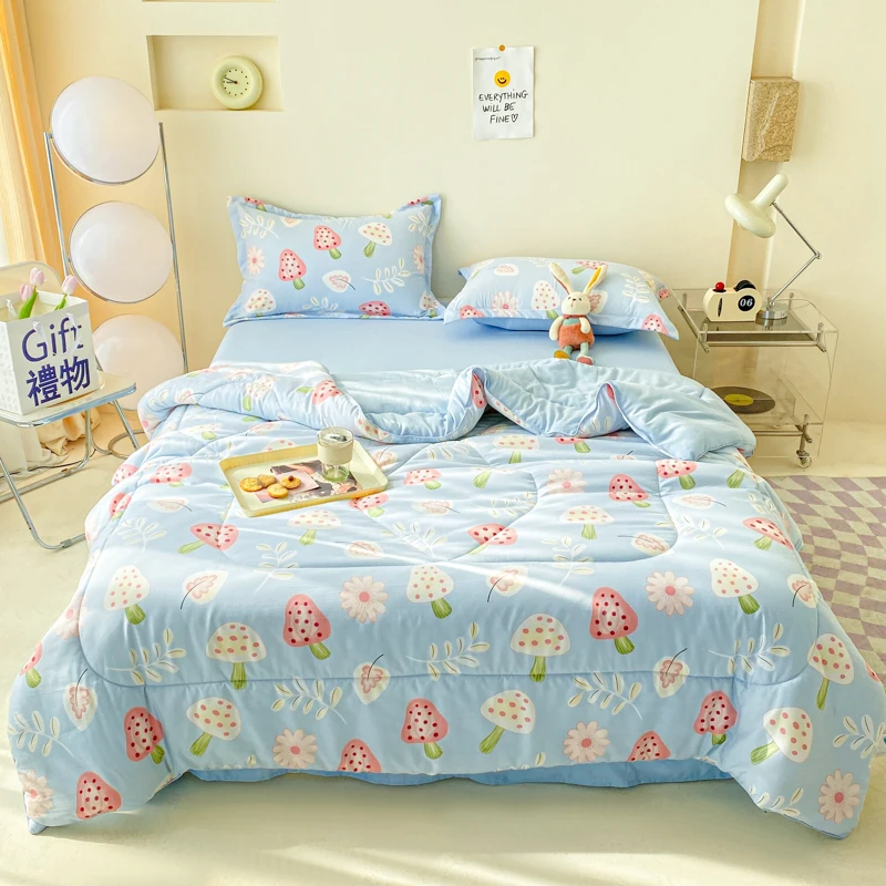 Cotton Fill Quilt Mushroom Print Summer Cooling Blanket Single Double Queen Bed Comforters Air Conditioning Quilt Light Duvet