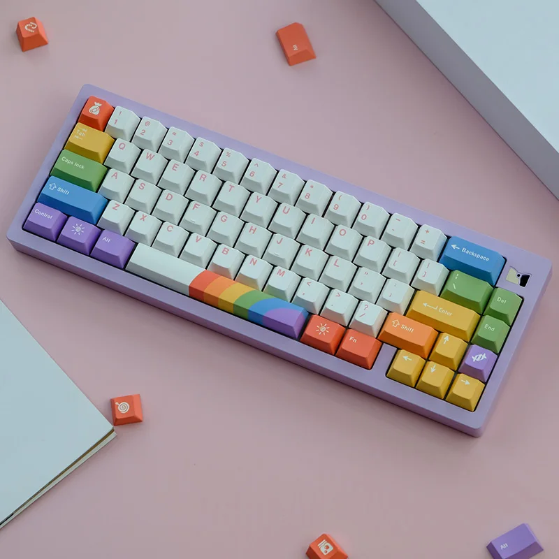 129 keys Rainbow Theme Keycap Cherry Profile DYE-SUB Color PBT Keycap With 1.75U 2U Shift For MX switch Mechanical Keyboard