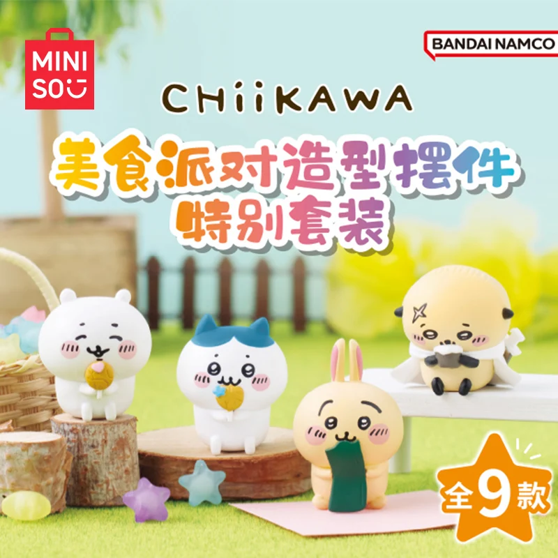 100% genuino MINISO Chiikawa Food Party Set Edición especial Linda decoración de escritorio Figuras coleccionables Regalo para fanáticos del anime