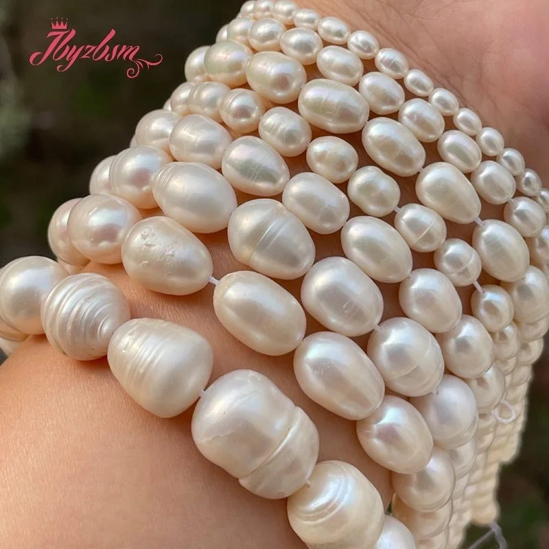 

Natural Freshwater Pearl Oval White Stone Beads For Necklace Bracelet Loose Strand 15 inch for DIY Jewelry Making 5-6/7-8/9-11mm