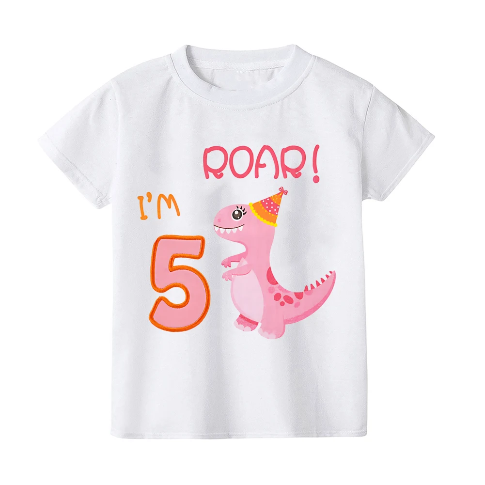 Toddler Baby Girls Birthday T-Shirt 1st 2nd 3rd 4th 5th Birthday Girl TShirt Dinosaur Party Tee Gift Toddler Short Sleeve Shirts