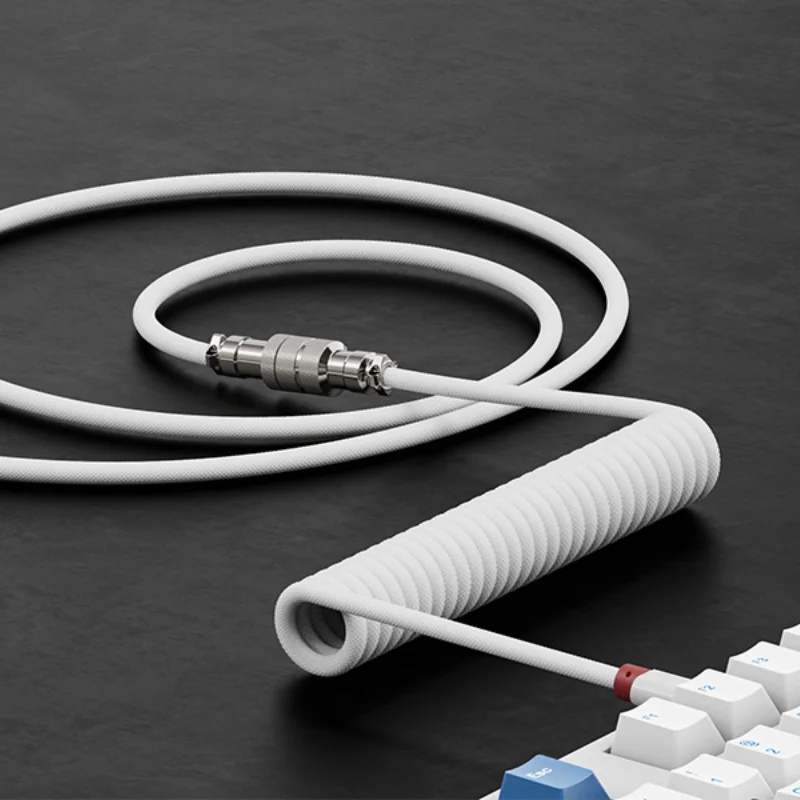 70inch/1.8m USB C to USB A Coiled Keyboard Cable, Detachable Metal Aviator Braided Enclosure, Double-Sleeved Nylon Wire