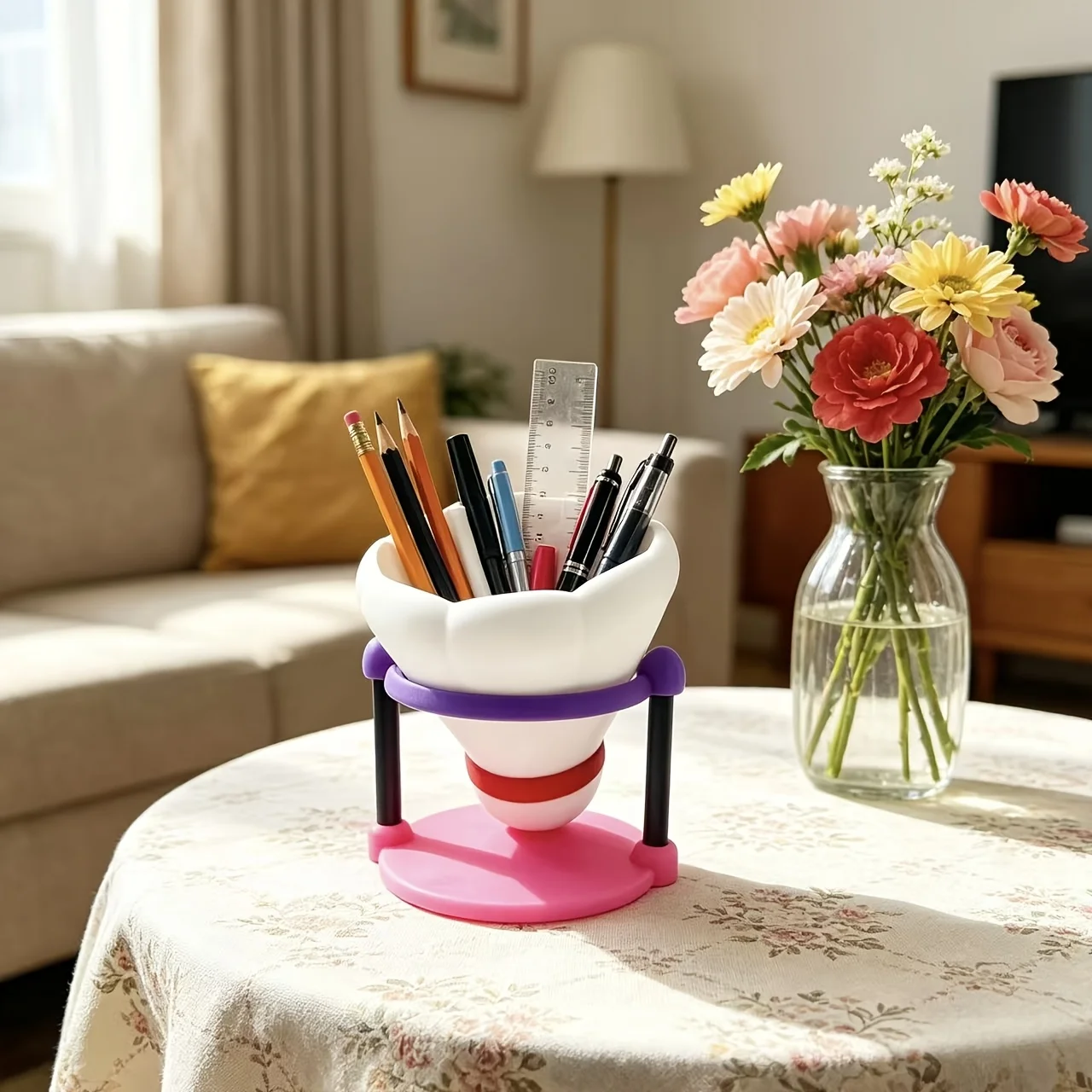 Badminton pen holder Home office desk storage pen holder Large-capacity removable two-part sports-style storage pen holder