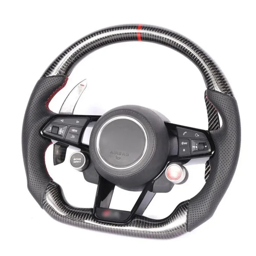 For Audi Real Carbon Fiber Leather Steering Wheel Kit Start Buttons Sport Very For Audi A3 A4 A5 A6 A7 S3 S4 S5 S6 S7 RS3