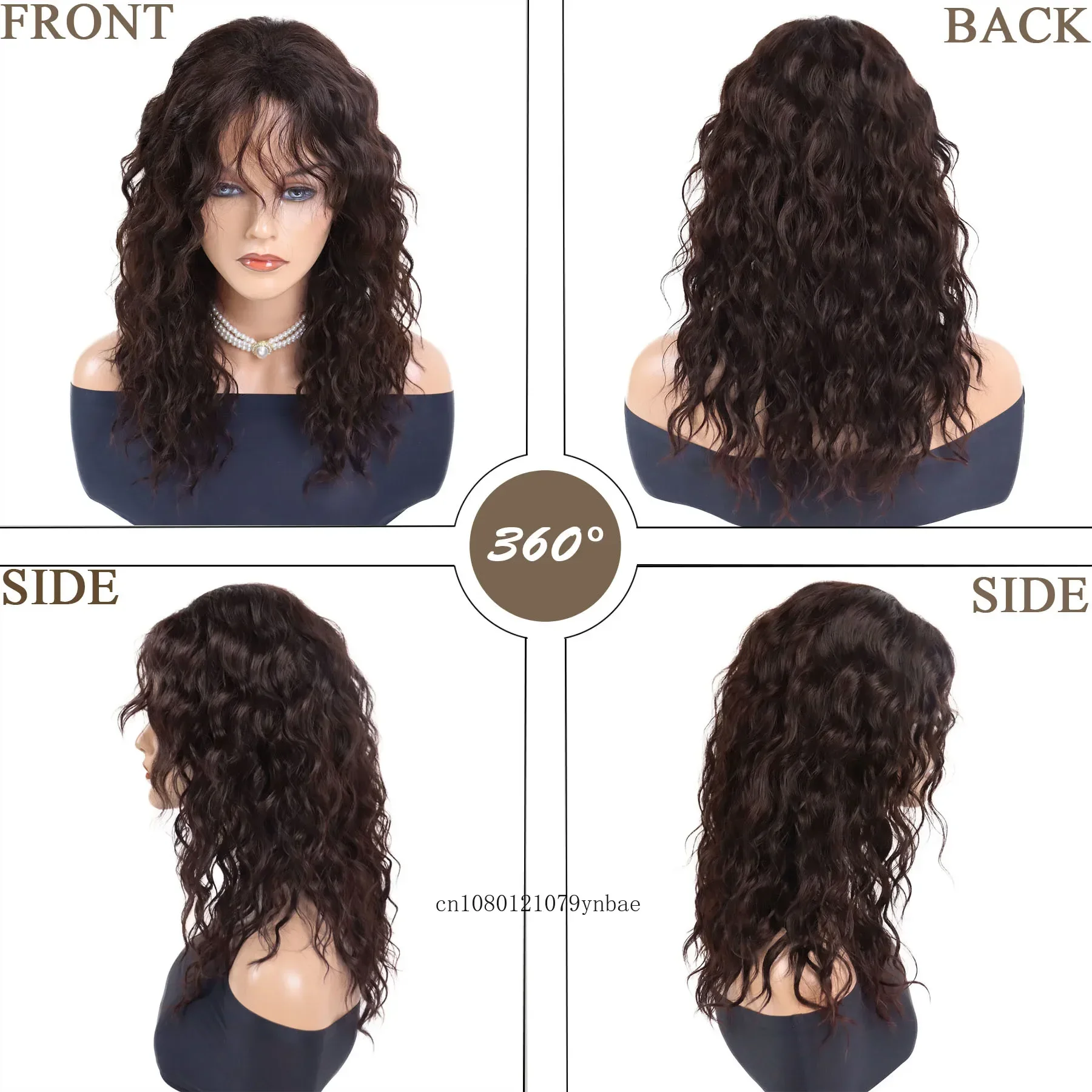 Synthetic Brown 20 Inch Long Wavy Wigs for Women Girl Fluffy Wig with Bangs Daily Mom Wig Halloween Cosplay Party Heat Resistant