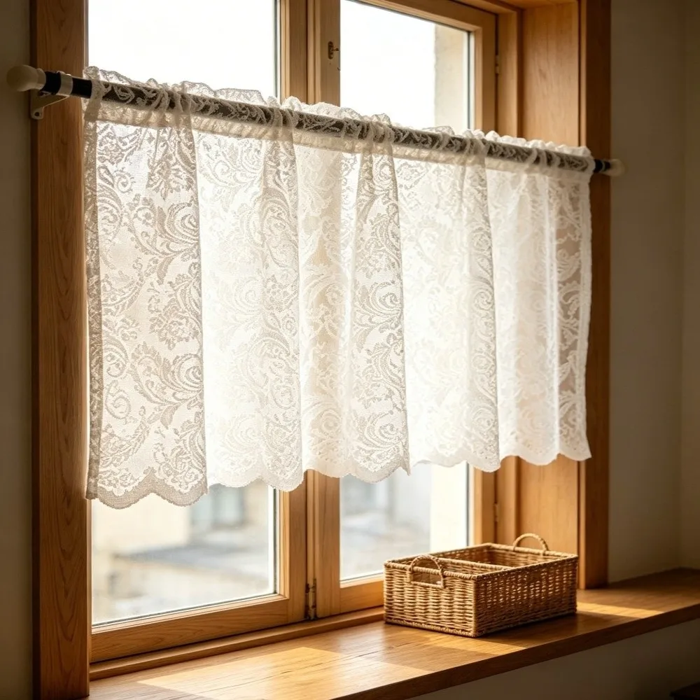 New Privacy Cover Short Curtain Breathable Dustproof Lace Curtain Vintage Window Valance Sink