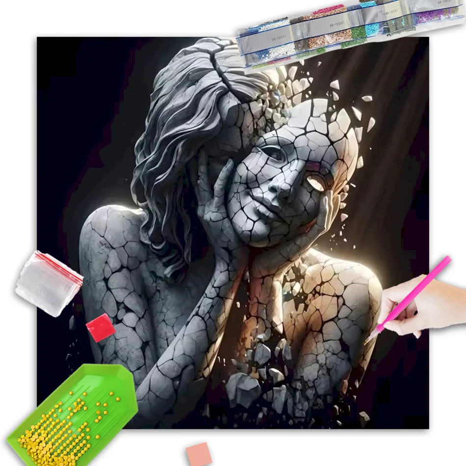 

GATYZTORY Diamond Painting Abstract Portrait Full Square Round Mosaic Woman Embroidery Needlework Wall Decoration