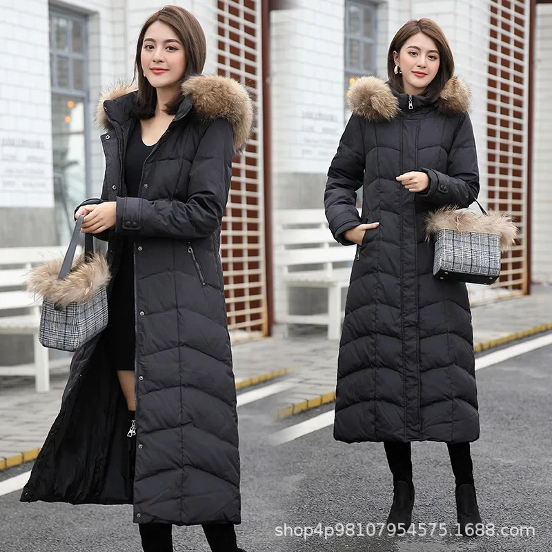 

Winter Women's New Slim White Duck Down Jacket Fox Fur Collar Coats 2023 Warm Thickened Over Knee Long Down Coat Doudoune Femme