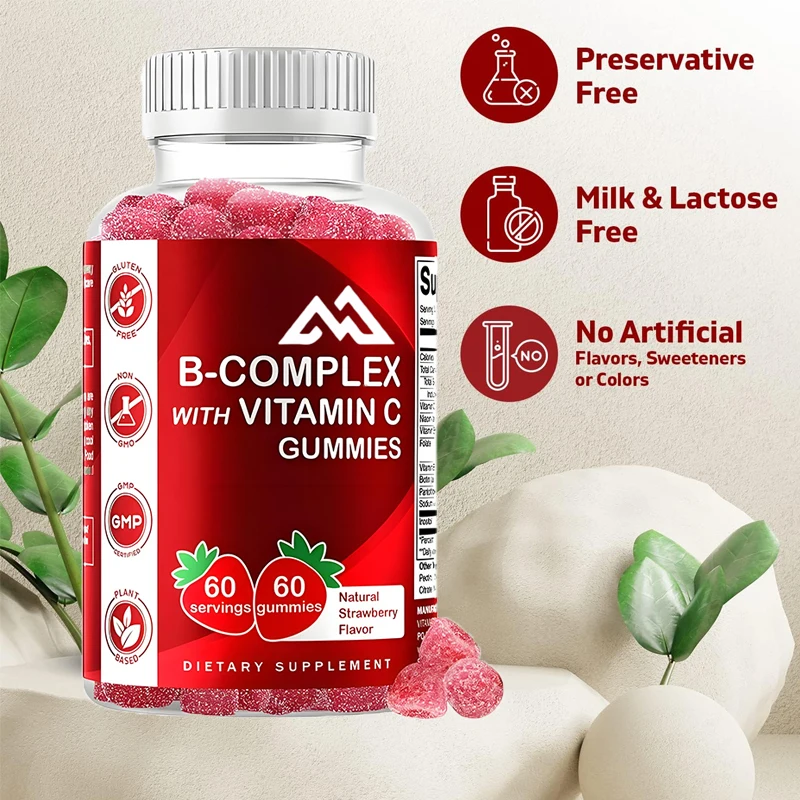 

Vitamin B complex gummies containing vitamin C and inositol - natural strawberry flavor -60 gummies (1 bottle)