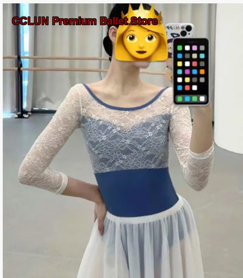 Women's Lace Mid-Length Sleeves One-Piece Gymnastics Leotard Body Suit Ballet Dance Dress Basic Training Long Sleeves