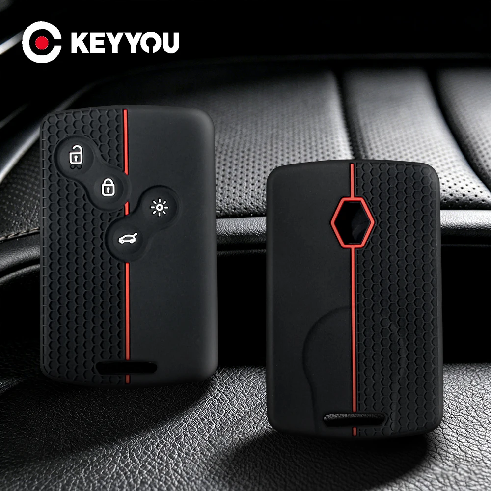 KEYYOU Silicone Car Key Case For Renault Megan 3 Laguna Fluence NEMA Clio 4 Captur Zoe Card Key Cover Remote Protection Keychain