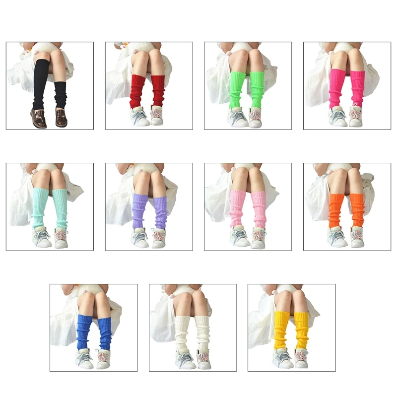 Women Punk Ribbed Knit Knee High Long Socks 80s Vintage Fluorescent Candy Color Leg Warmers Hip Hop Footless