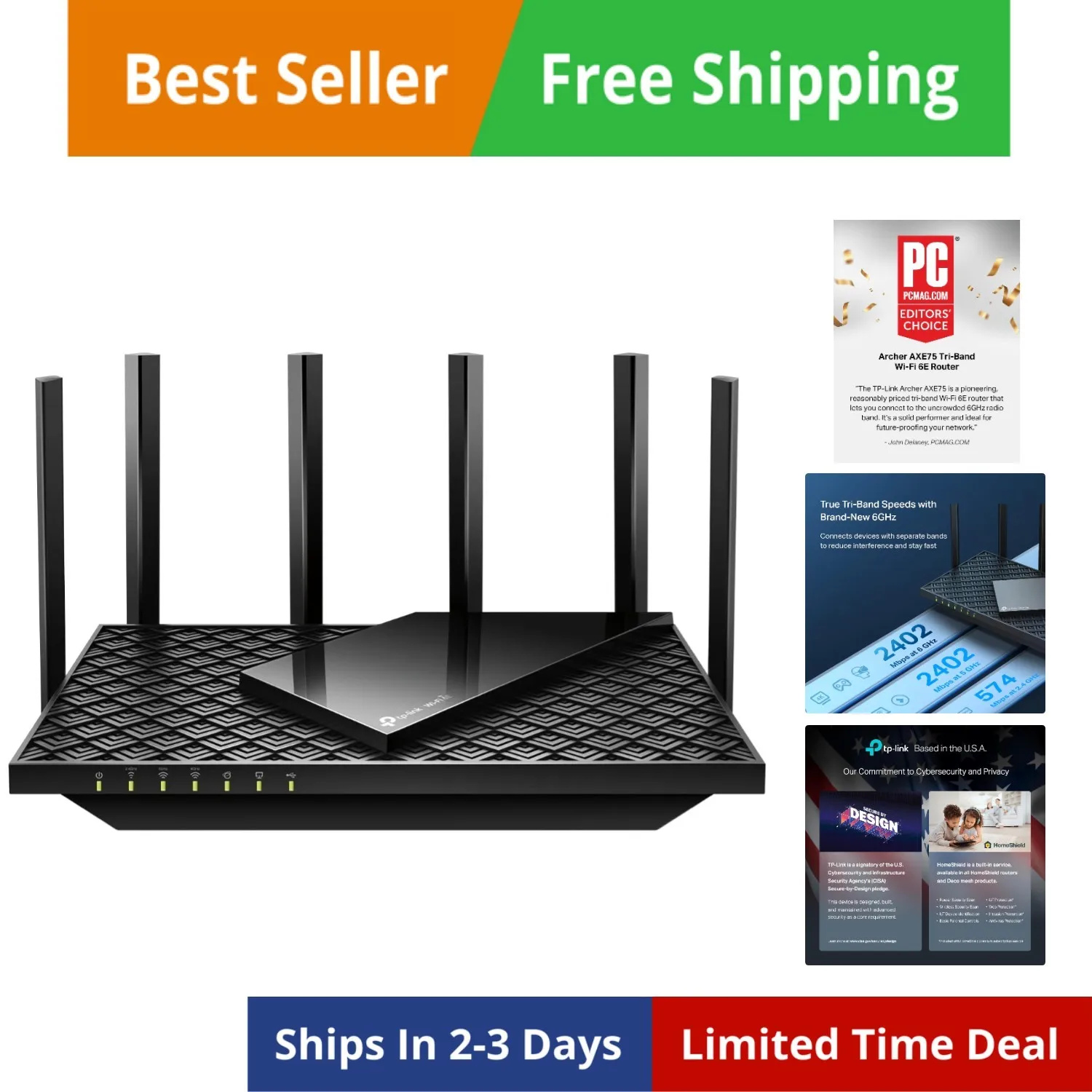 

Tri-Band WiFi 6E Router Archer , 2025 PCMag Editors' Choice, Gigabit Internet...