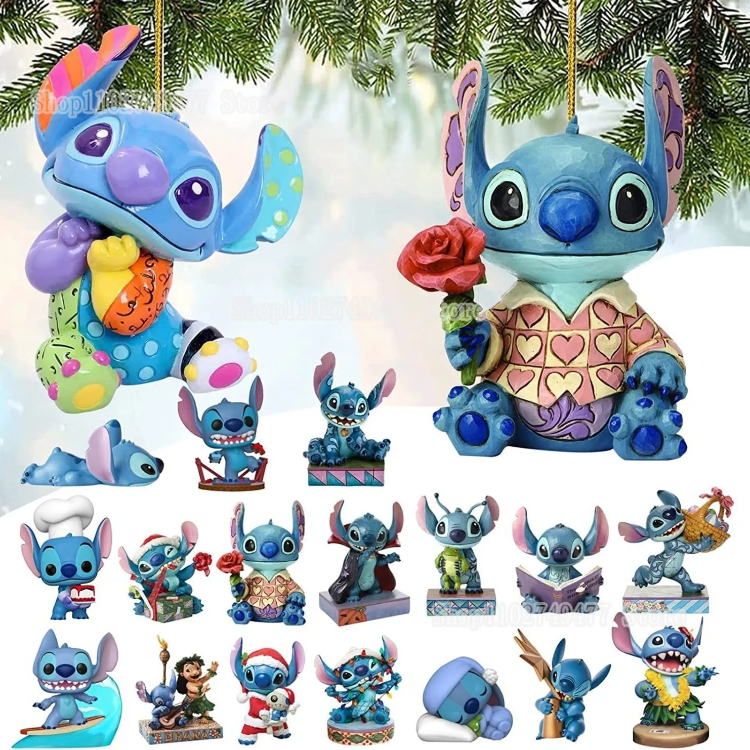 Christmas Stitch Pendant Cartoon Anime Xmas Tree Atmosphere Decoration Children's New Year Gifts Party Holiday Drop Ornaments