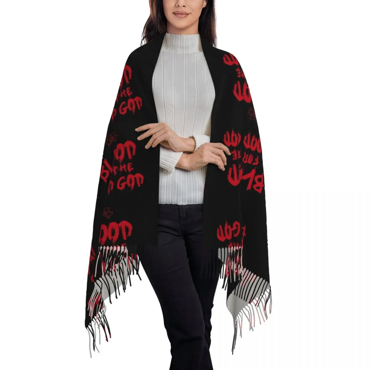 Khorne Chaos God Graffetti Blood For The Blood God Fantasy Version Scarf Tassel Scarves Women Shawls and Wraps Winter Shawl Wrap