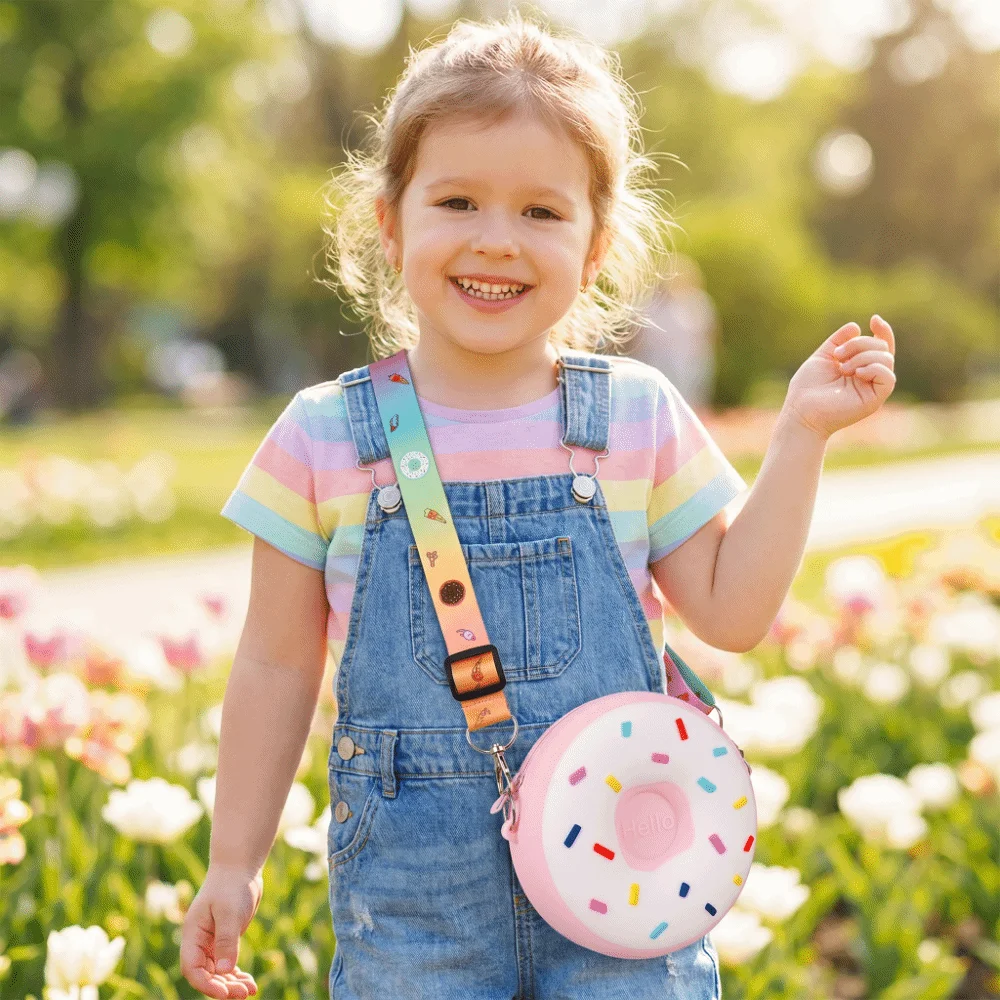 Mini Size Donut Crossbody Bag Zipper Closure Silicone Material Mini Snack Bag Rainbow Design Adjustable Strap