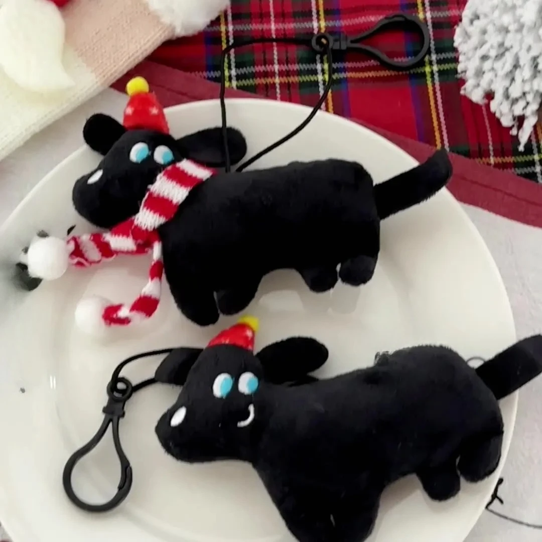 Pluche sleutelhangers kleine zwarte hond hanger, schattig, creatief, lelijk-schattige pluche sleutelhanger pop, studentenpaar rugzakornament