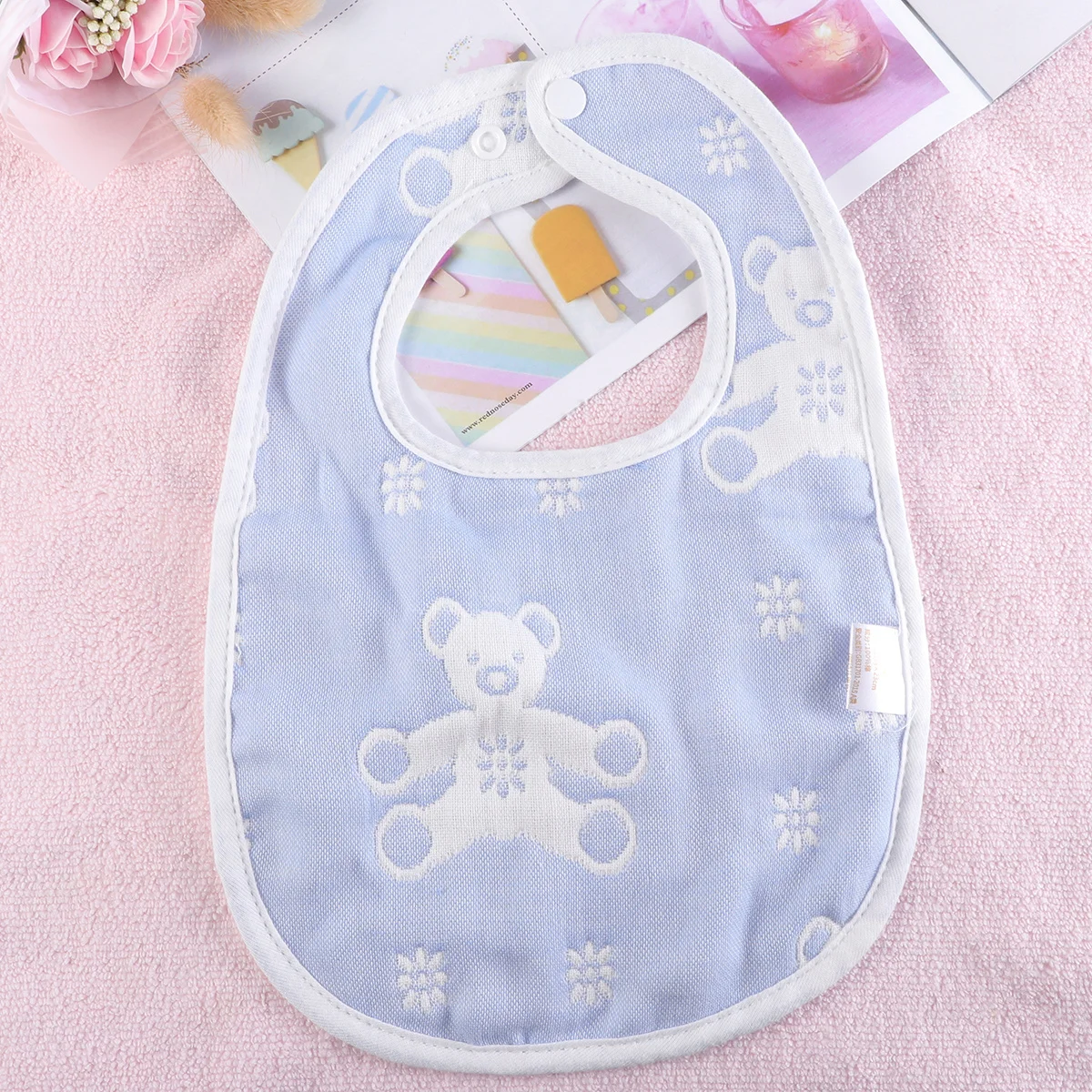 U شكل الدب الأزرق نمط الطفل المرايل القطن لينة المفاجئة السحابة المرايل الطعام لحديثي الولادة الرضع نمط عصري #4