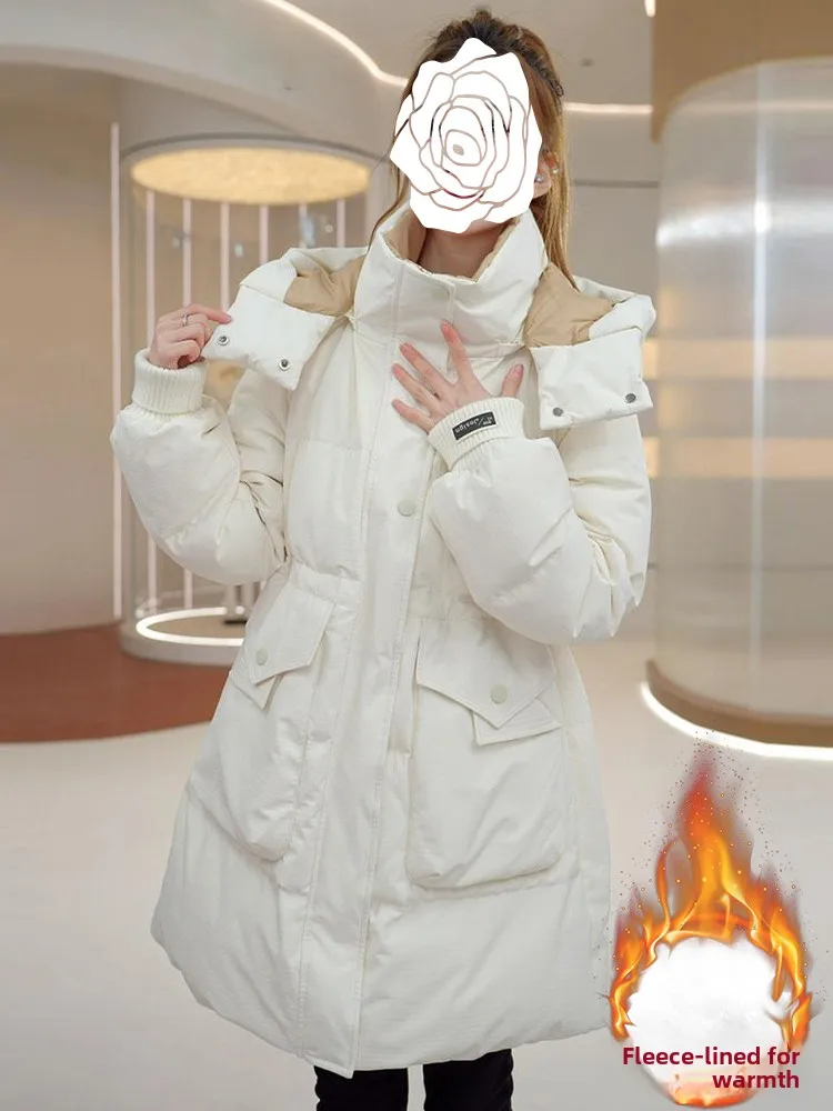 티엔드 코튼 다운 재킷 여성용 미드-랭스 파카 코트 겨울 신상 슬레 한국 스타일 루즈핏 롱 스웨이드 지퍼 클로저