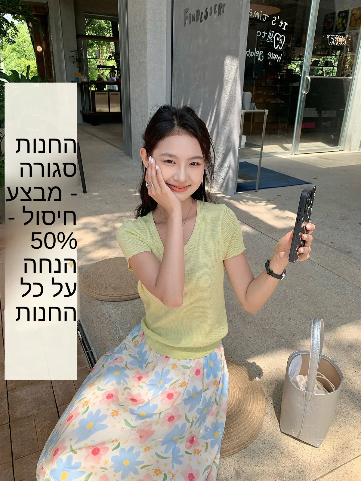 

Yellow U-Neck Knitted Short Sleeve T-Shirt Women's Soft Cozy Casual Style Pure Color Summer Top by Yang Bubble