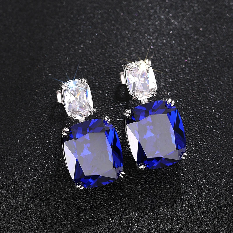 Huitan-pendientes colgantes de Plata de Ley 925 con corte de cojín azul para mujer, dijes, joyería de lujo para boda, accesorios para Swanking