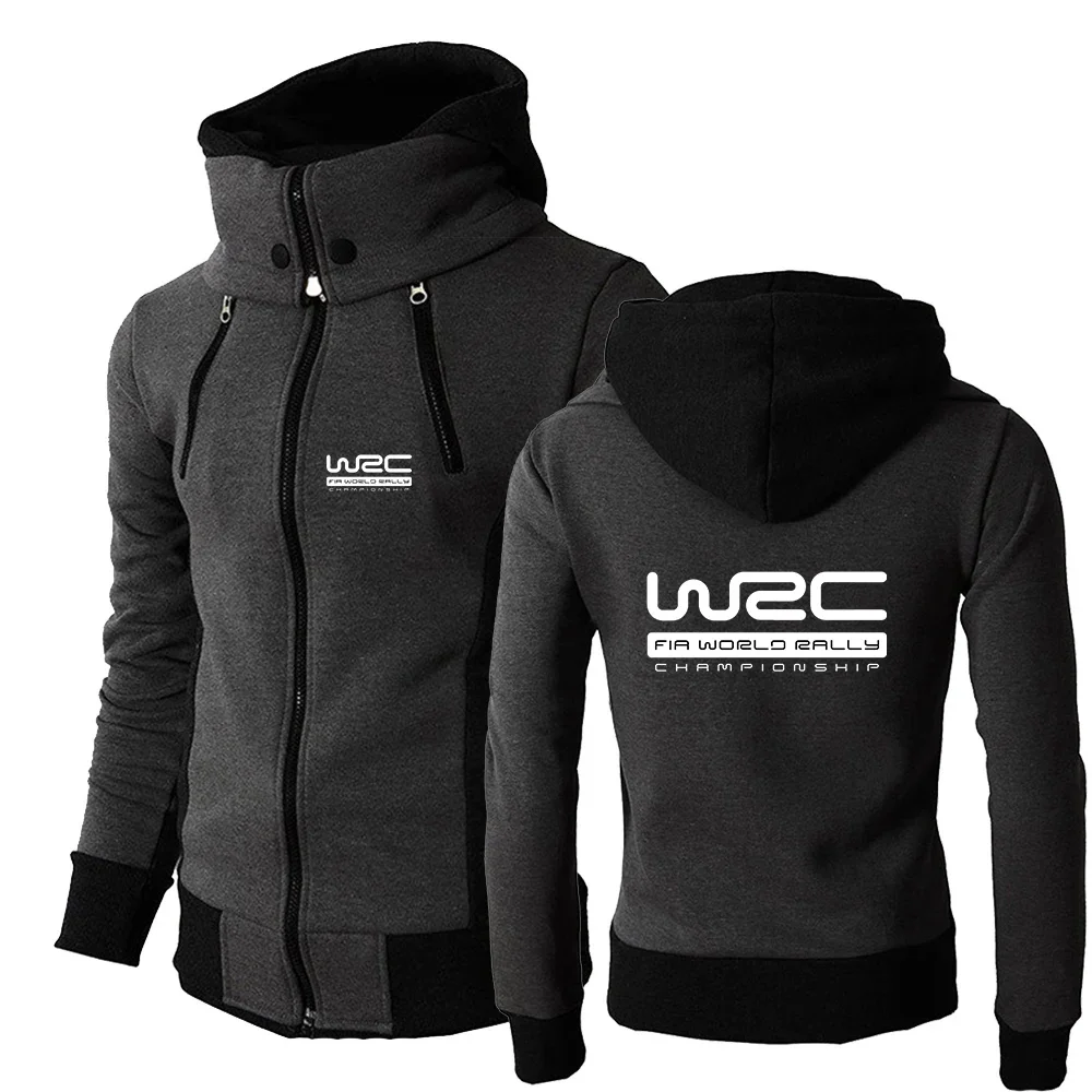 

World Rally Championship WRC Print Autumn New Casual Solid Color Mens Double Zip Hoodie Slim Fit Comfort Streetwear