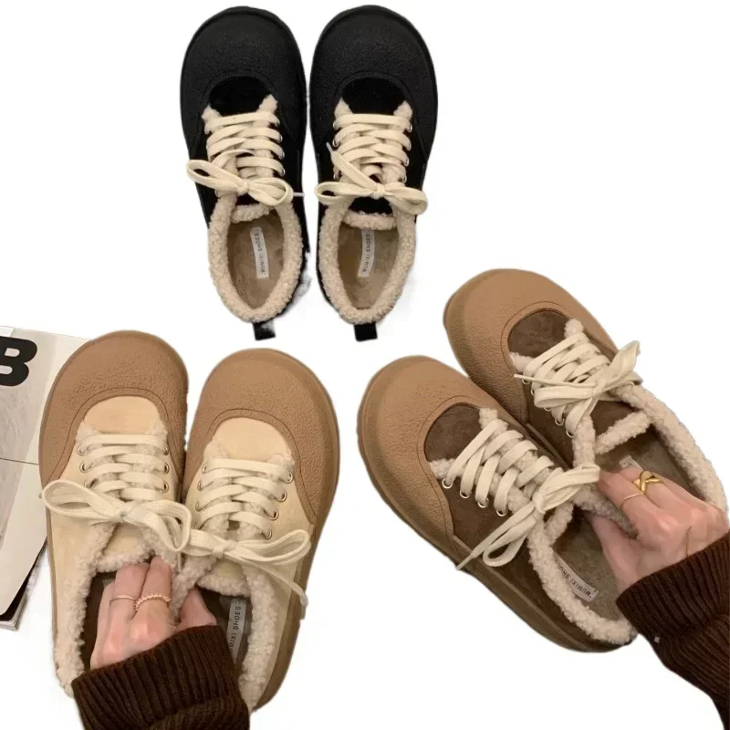 

Women Plush Casual Sneakers Non-Slip Thick Sole Warm Cotton Shoes Outdoor Suede Student Sports Shoes Retro Platform Women Shoes